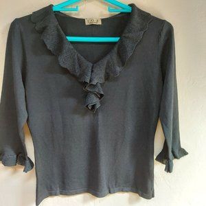 J.O.Z. Collection Women's Casual Top Ruffle Neck 3/4 Sleeve Shirt Blouse Black